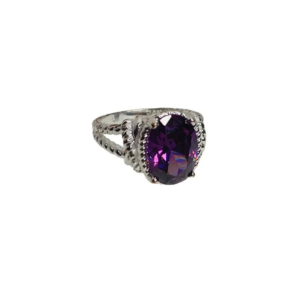 NVC Silver Tone Women's‎ Cocktail Ring with Round Cut Purple Stone Faux Amethyst